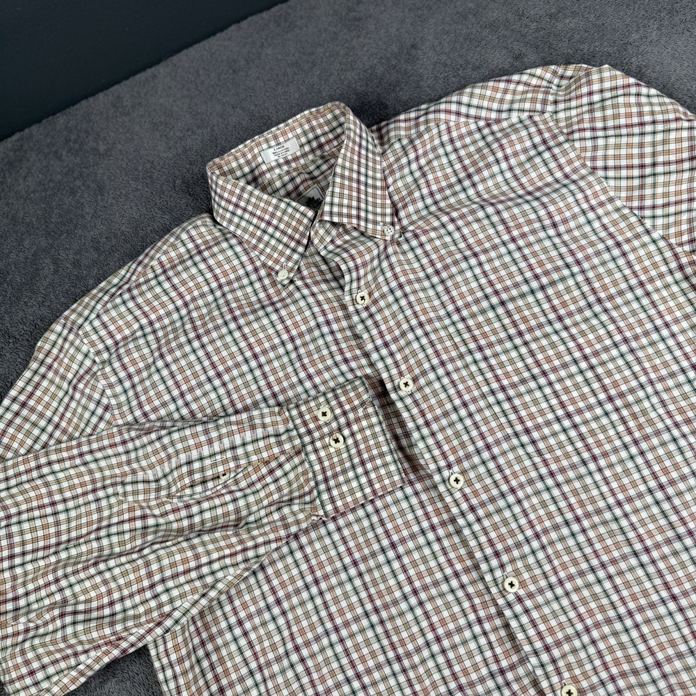 Peter Millar Mens Long Sleeve‎ Button Up Large Brown Green Plaid Pocket Cotton